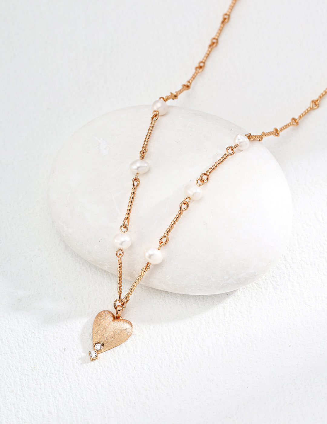 S925 Silver Minimalist Natural Pearl Matte Pendant Necklace with Zircon Inlay