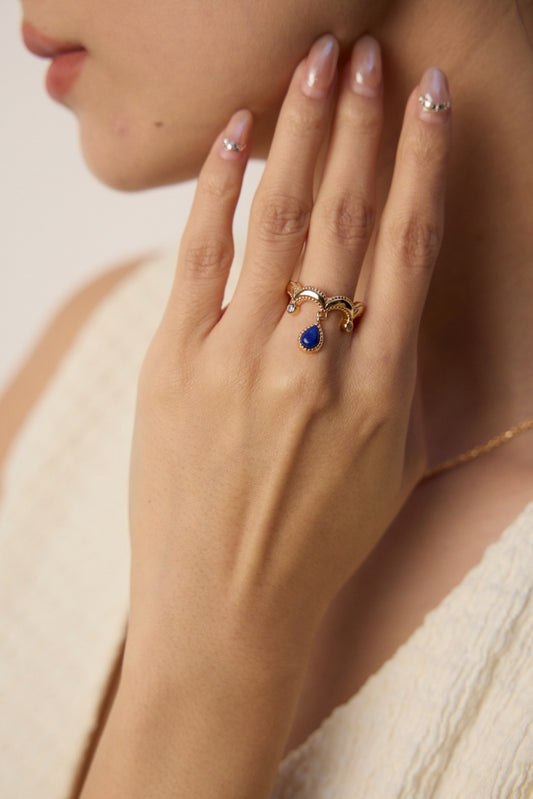 Retro Natural Lapis Lazuli Zircon Ring
