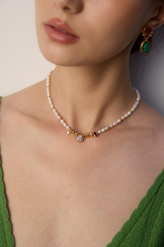S925 Silver Retro-style Necklace with Natural Pearls and Zircons
