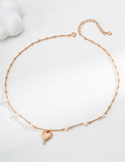 S925 Silver Minimalist Natural Pearl Matte Pendant Necklace with Zircon Inlay