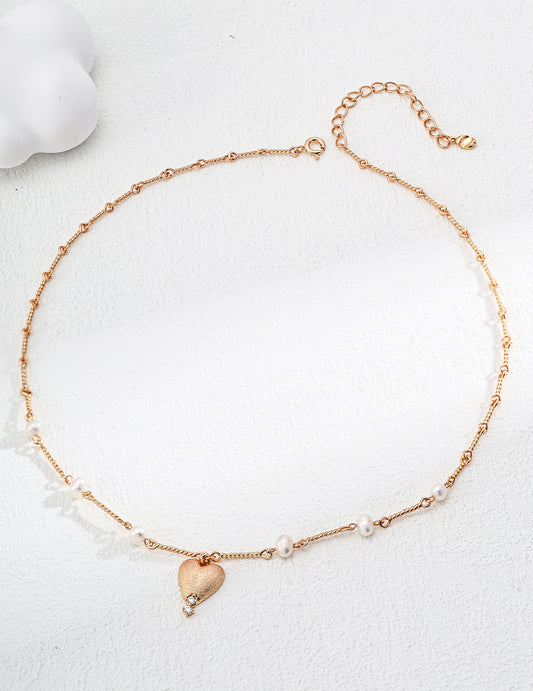S925 Silver Minimalist Natural Pearl Matte Pendant Necklace with Zircon Inlay