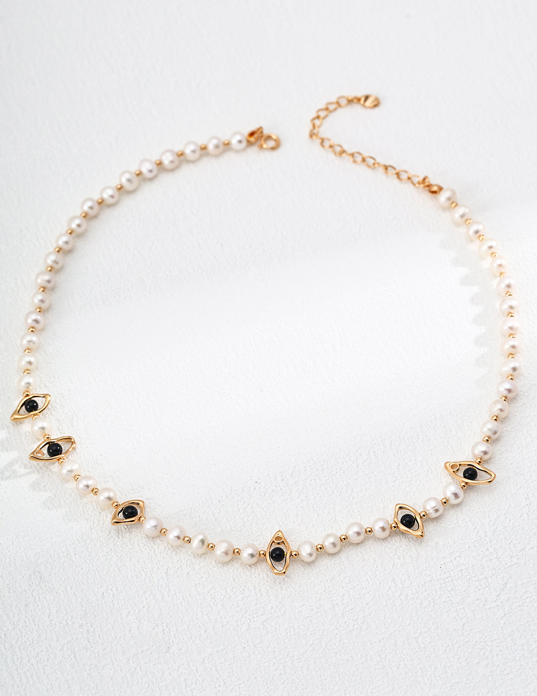 S925 Silver Necklace with Natural Pearls and Black Agate