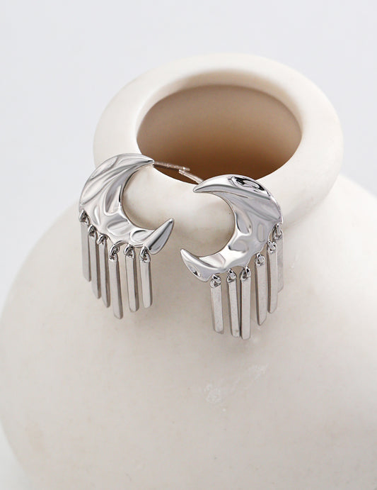 Sterling Silver Crescent Moon Tassel Earrings