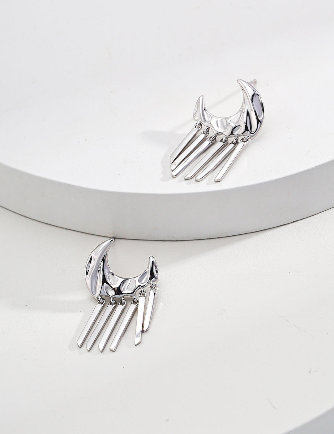 Sterling Silver Crescent Moon Tassel Earrings