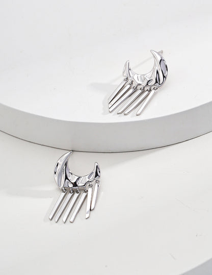 Sterling Silver Crescent Moon Tassel Earrings