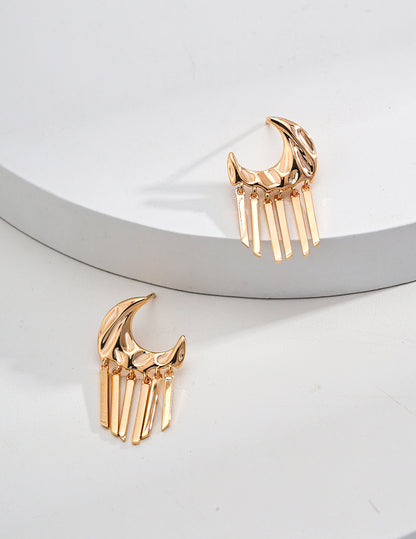 Sterling Silver Crescent Moon Tassel Earrings