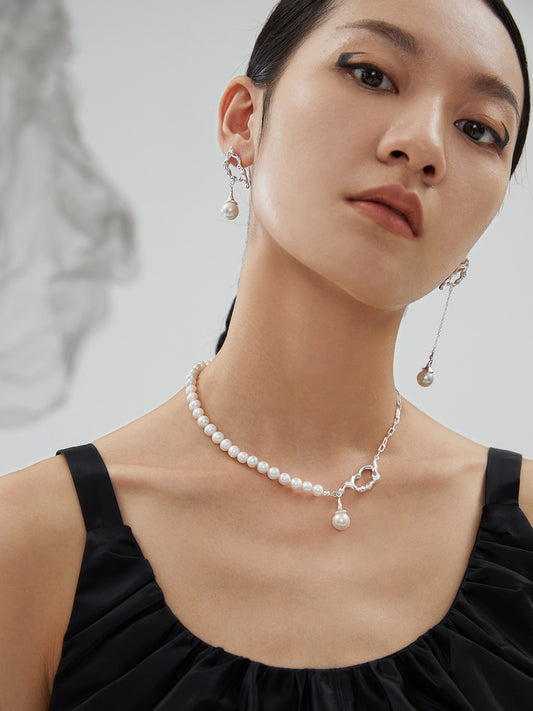 Round Flawless Pearl Earrings in Silver Tone