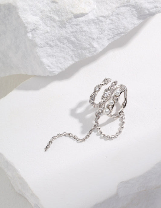 Pure silver shell pearl ear clip