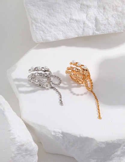 Pure silver shell pearl ear clip