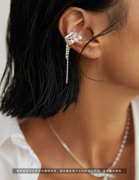 Pure silver shell pearl ear clip