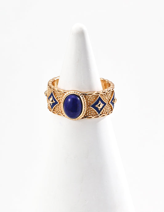 S925 Silver Ring with Retro Design, Featuring Blue Enamel, Lapis Lazuli and/or Mother of Pearl