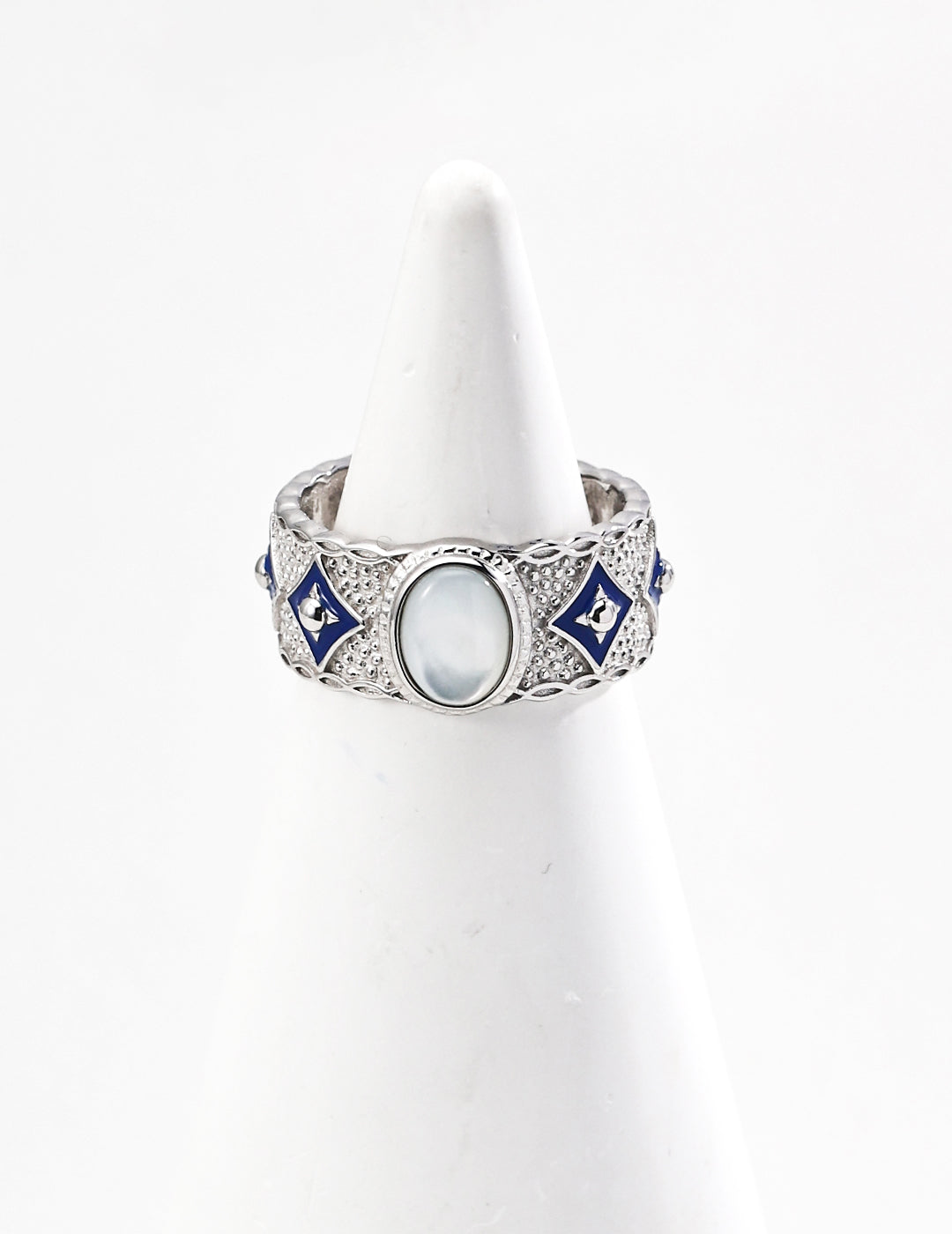 S925 Silver Ring with Retro Design, Featuring Blue Enamel, Lapis Lazuli and/or Mother of Pearl