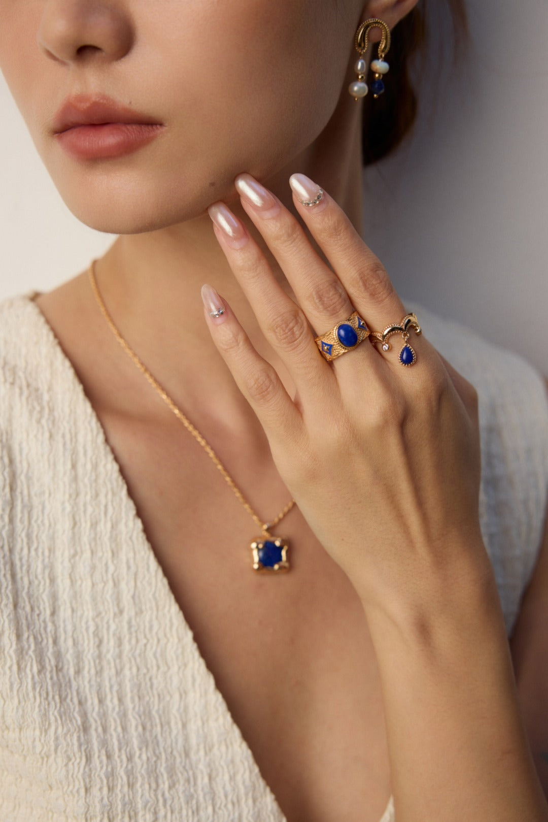 S925 Silver Ring with Retro Design, Featuring Blue Enamel, Lapis Lazuli and/or Mother of Pearl