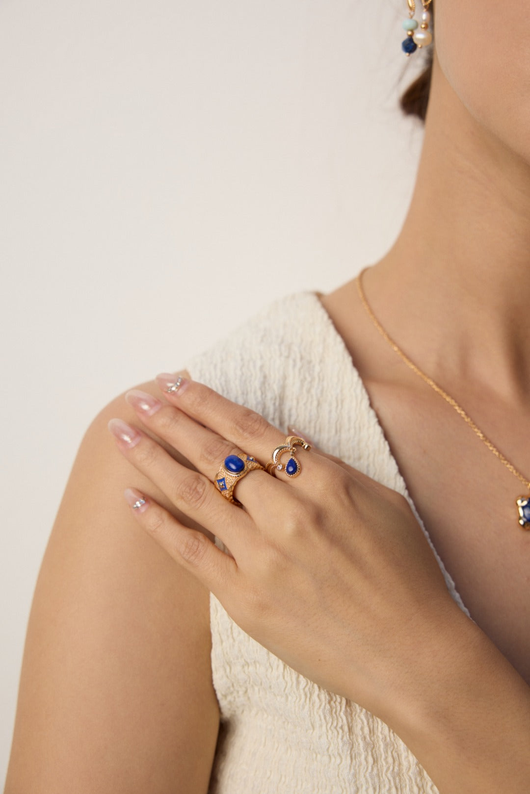 S925 Silver Ring with Retro Design, Featuring Blue Enamel, Lapis Lazuli and/or Mother of Pearl