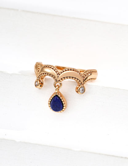 Retro Natural Lapis Lazuli Zircon Ring