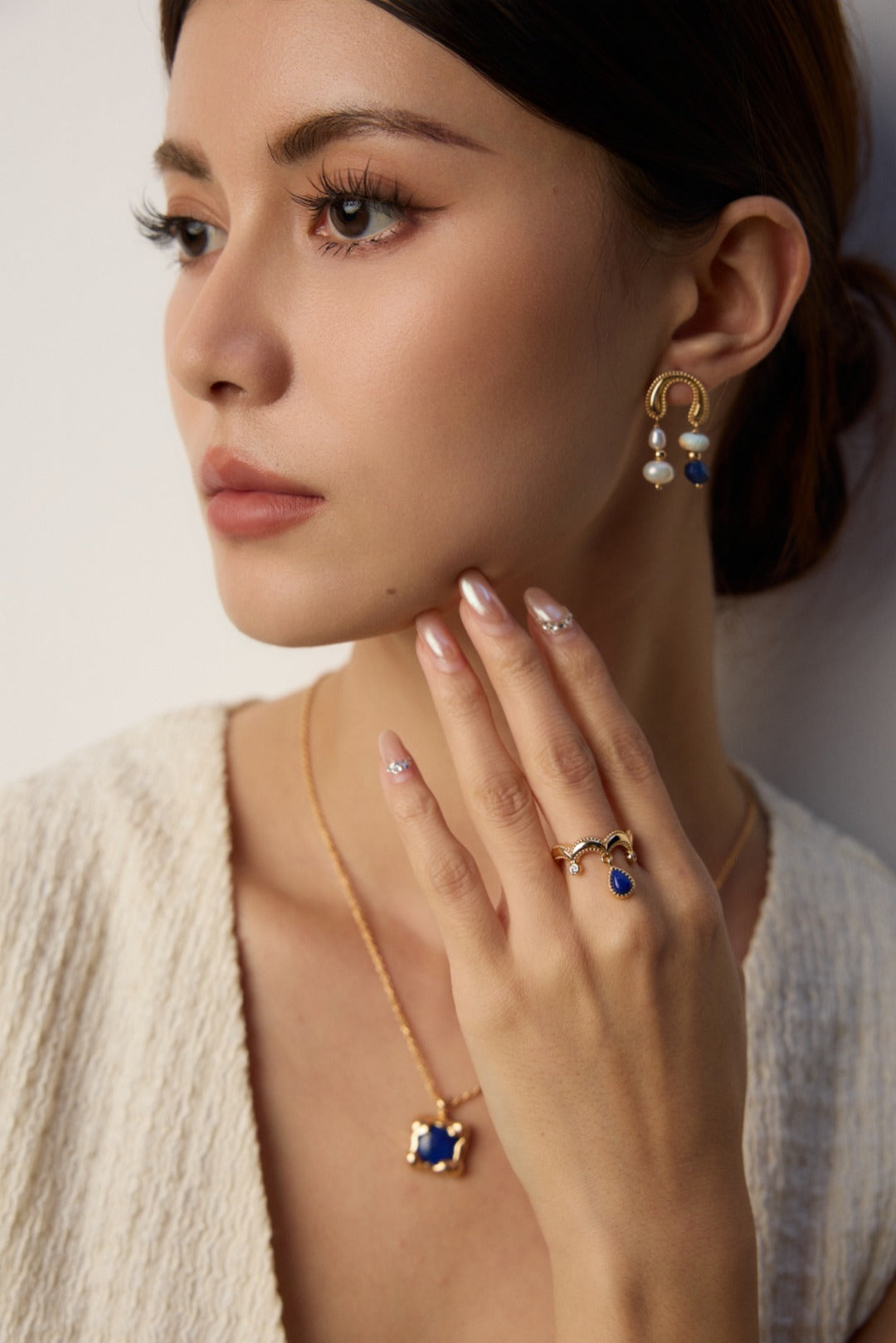Retro Natural Lapis Lazuli Zircon Ring