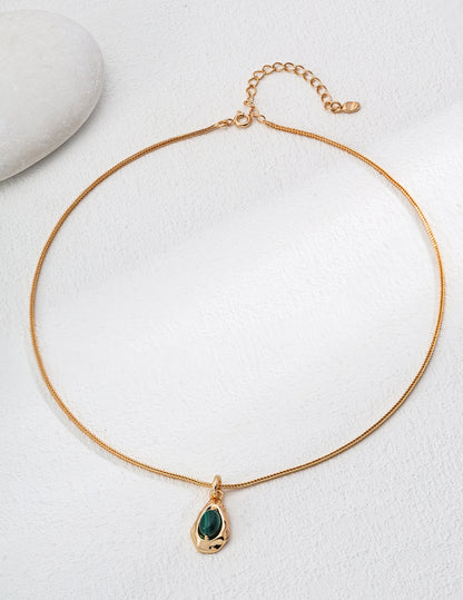 S925 Silver Natural Tiger's Eye Stone and Malachite Pendant Necklace