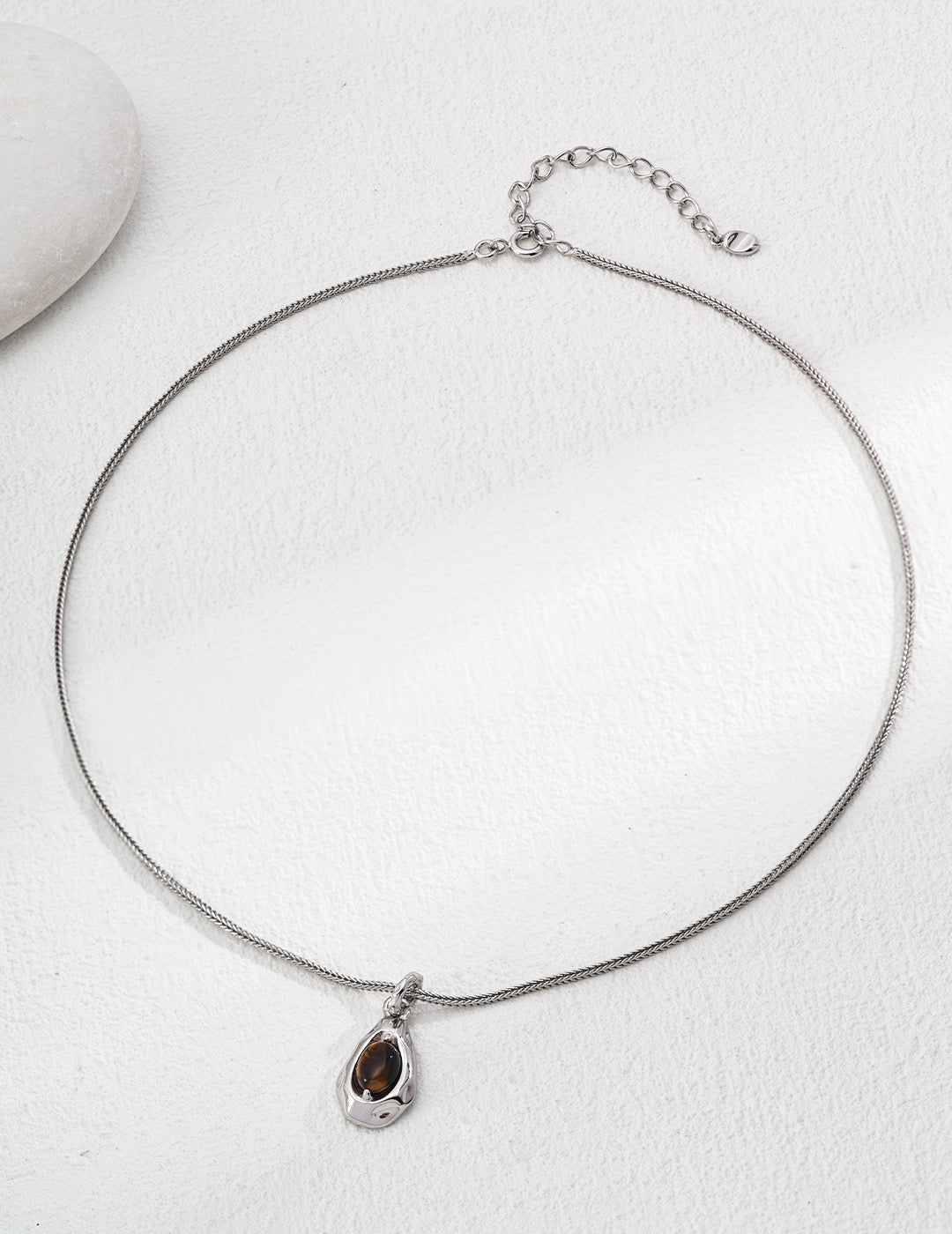 S925 Silver Natural Tiger's Eye Stone and Malachite Pendant Necklace