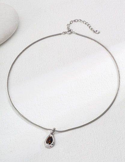 S925 Silver Natural Tiger's Eye Stone and Malachite Pendant Necklace