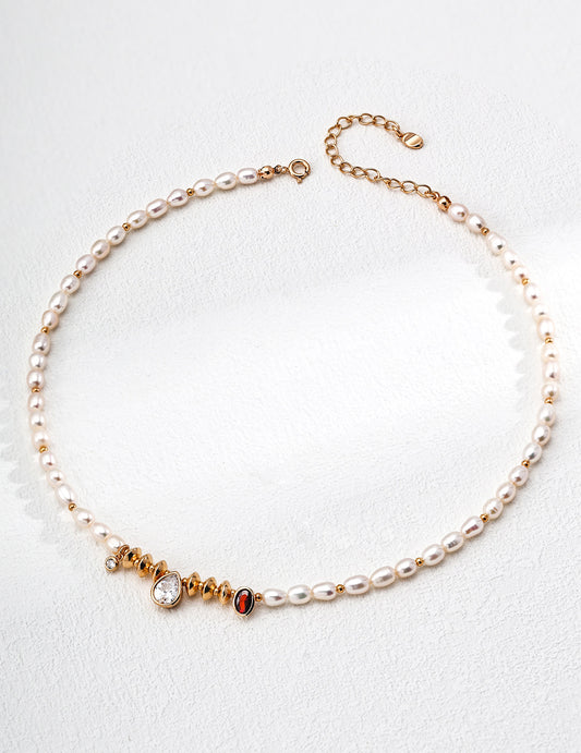 S925 Silver Retro-style Necklace with Natural Pearls and Zircons