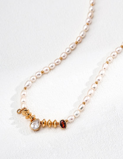 S925 Silver Retro-style Necklace with Natural Pearls and Zircons